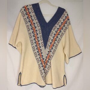 Sturbridge By Roosevelt Acrylic 70s Vee Neck Bohemian Sweater Pullover Poncho